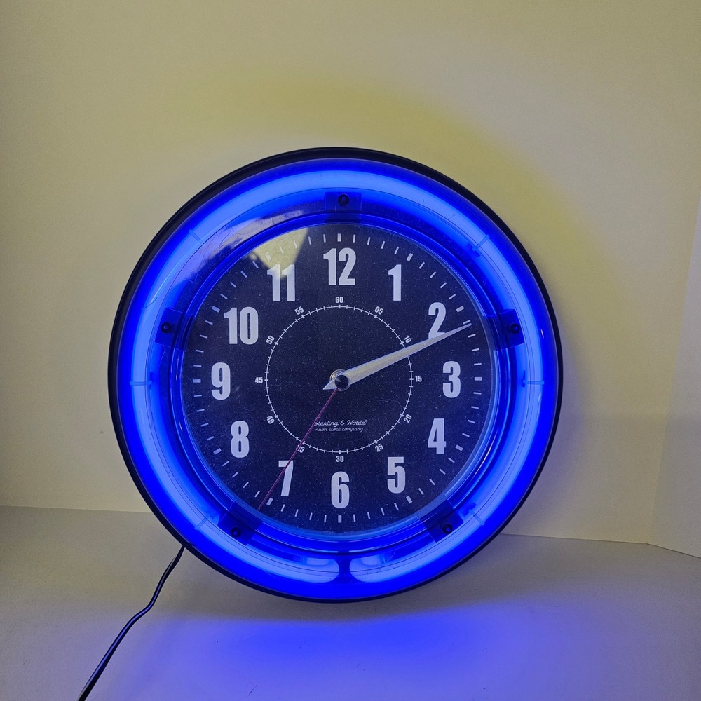 Sterling & Noble Blue Neon Wall Clock Retro Black Dial  11.5 Inch